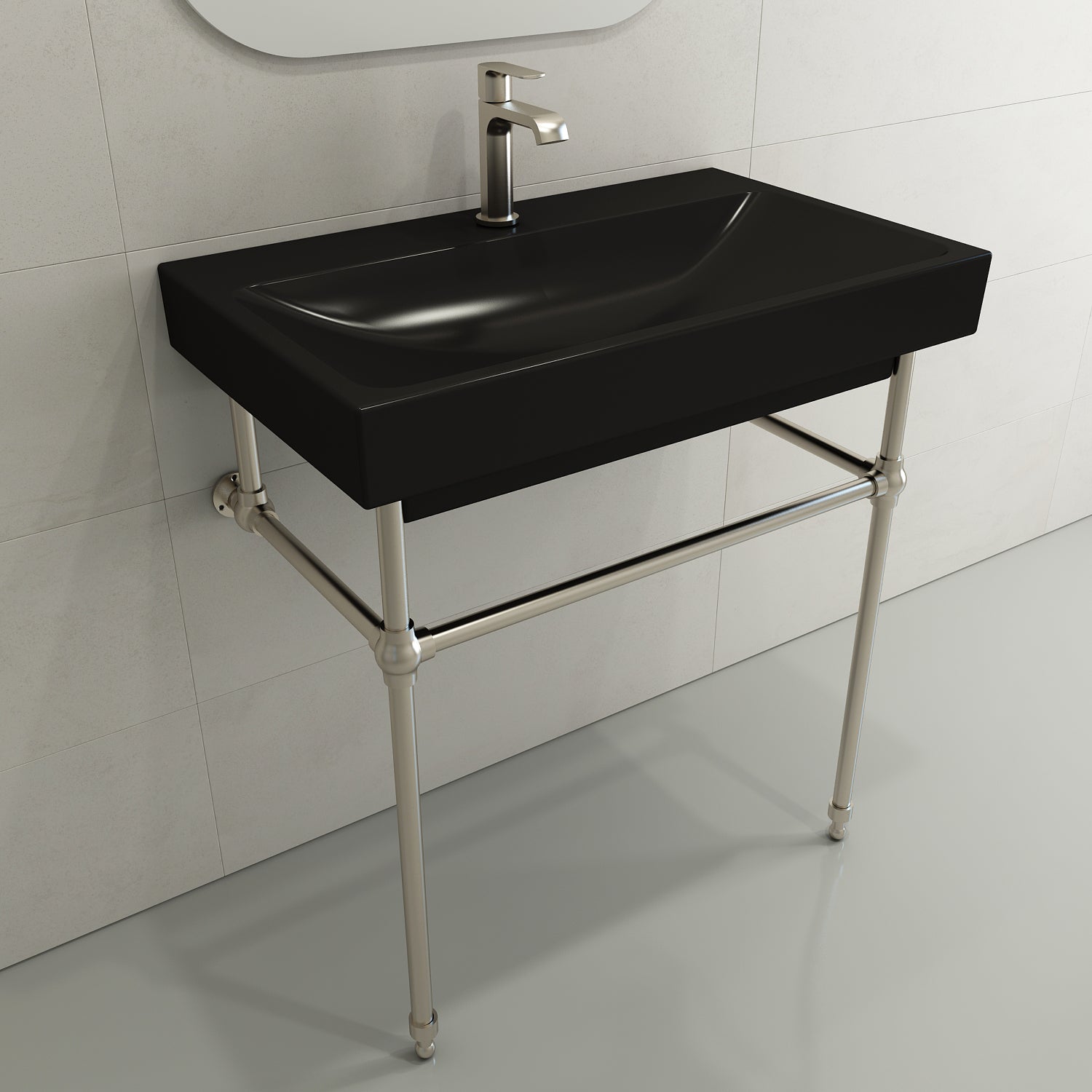 BOCCHI Scala 32" Rectangle Wallmount Fireclay Bathroom Sink, Matte Black, Single Faucet Hole, 1078-004-0126