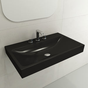 Alternate Image for BOCCHI Scala 32" Rectangle Wallmount Fireclay Bathroom Sink, Matte Black, 3 Faucet Hole, 1078-004-0127