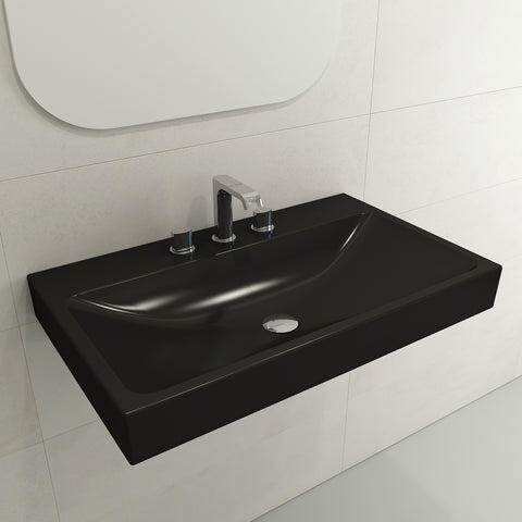 BOCCHI Scala 32" Rectangle Wallmount Fireclay Bathroom Sink, Matte Black, 3 Faucet Hole, 1078-004-0127