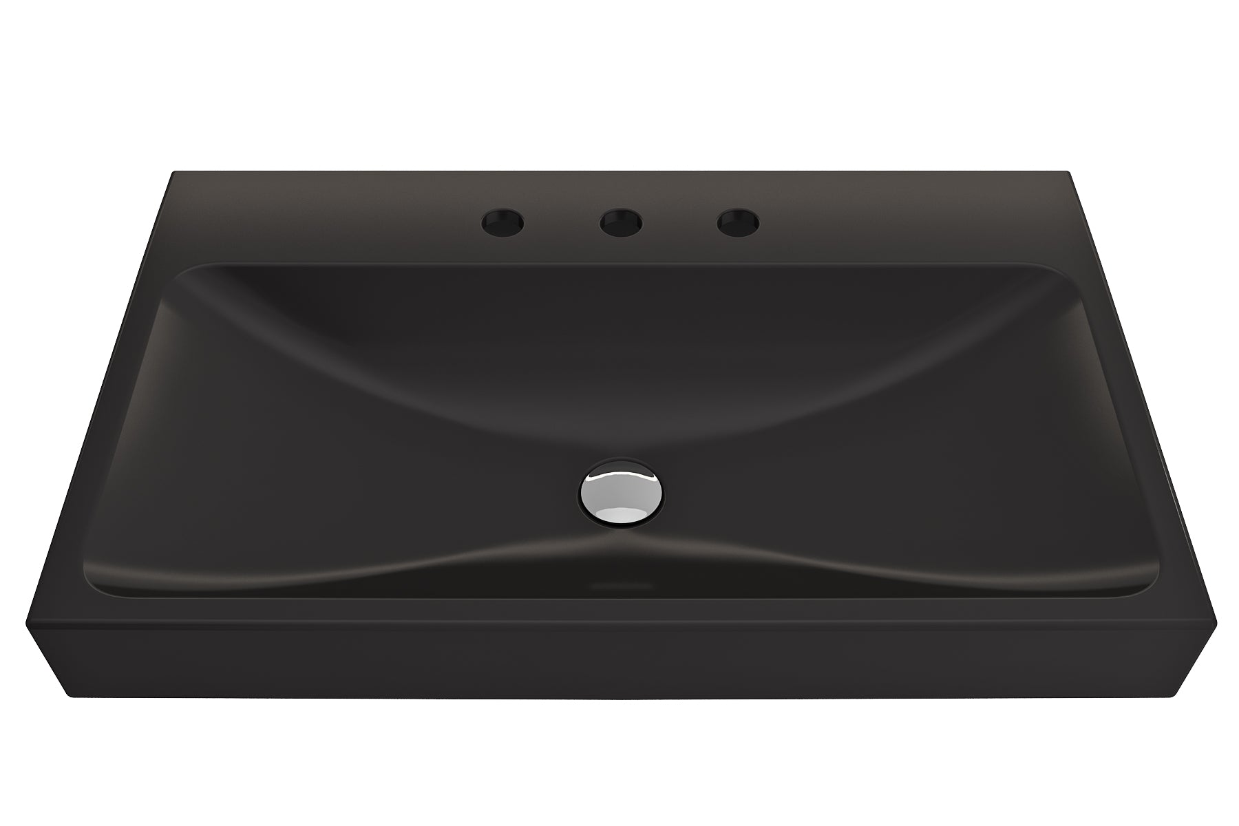 BOCCHI Scala 32" Rectangle Wallmount Fireclay Bathroom Sink, Matte Black, 3 Faucet Hole, 1078-004-0127