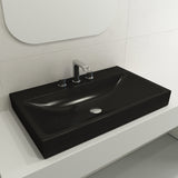 BOCCHI Scala 32" Rectangle Wallmount Fireclay Bathroom Sink, Matte Black, 3 Faucet Hole, 1078-004-0127