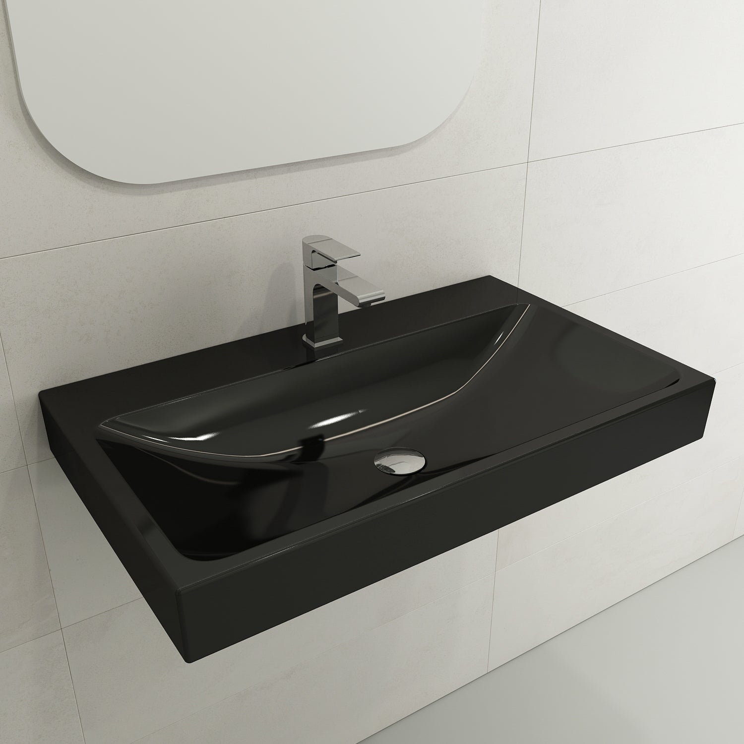 BOCCHI Scala 32" Rectangle Wallmount Fireclay Bathroom Sink, Black, Single Faucet Hole, 1078-005-0126
