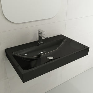 Alternate Image for BOCCHI Scala 32" Rectangle Wallmount Fireclay Bathroom Sink, Black, Single Faucet Hole, 1078-005-0126