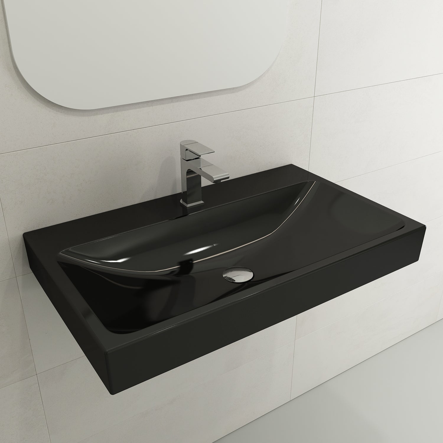 BOCCHI Scala 32" Rectangle Wallmount Fireclay Bathroom Sink, Black, Single Faucet Hole, 1078-005-0126