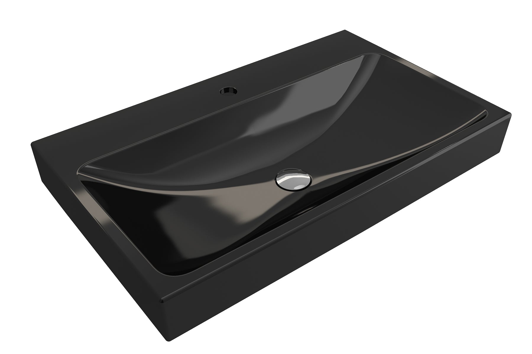 BOCCHI Scala 32" Rectangle Wallmount Fireclay Bathroom Sink, Black, Single Faucet Hole, 1078-005-0126