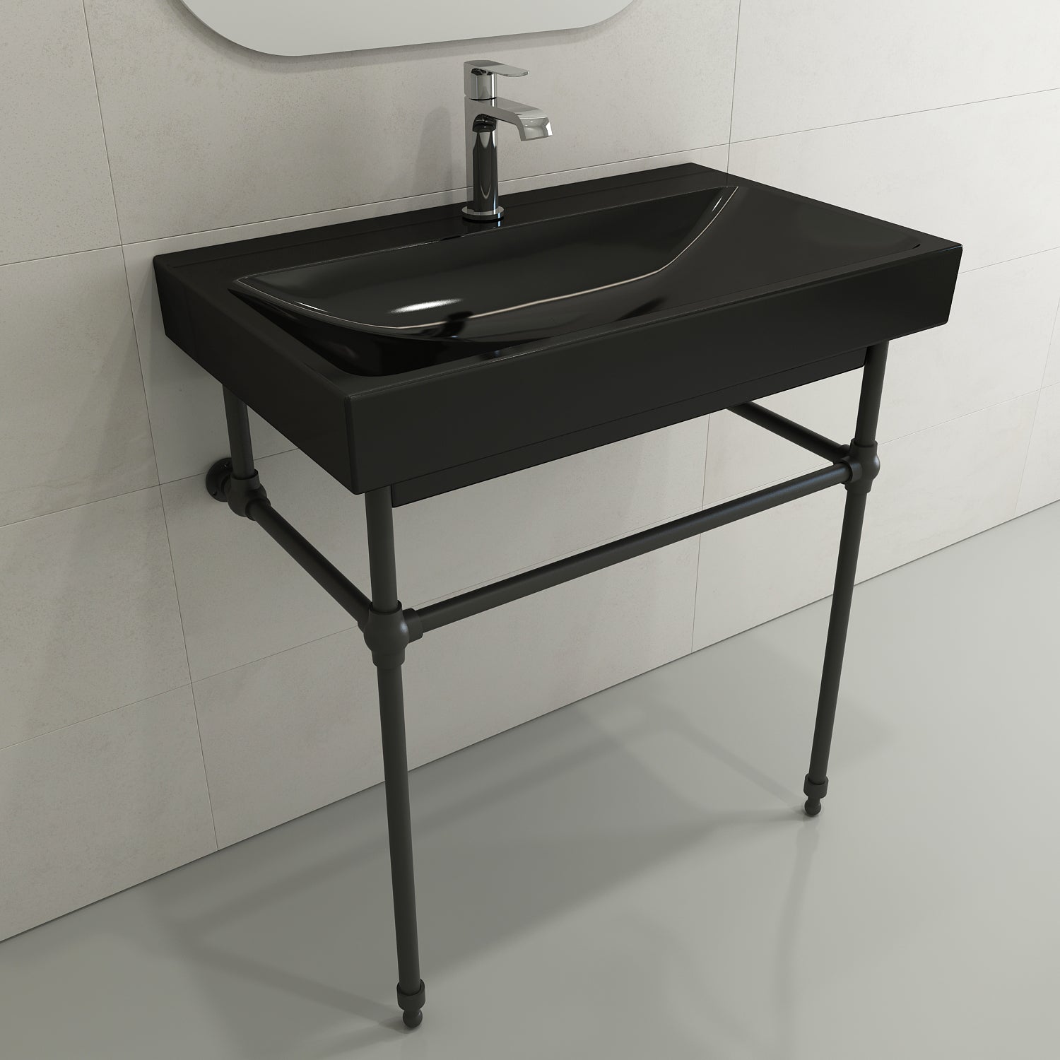 BOCCHI Scala 32" Rectangle Wallmount Fireclay Bathroom Sink, Black, Single Faucet Hole, 1078-005-0126