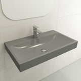 BOCCHI Scala 32" Rectangle Wallmount Fireclay Bathroom Sink, Matte Gray, Single Faucet Hole, 1078-006-0126