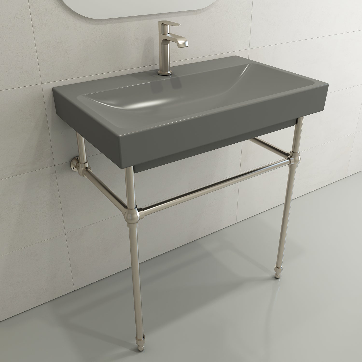 BOCCHI Scala 32" Rectangle Wallmount Fireclay Bathroom Sink, Matte Gray, Single Faucet Hole, 1078-006-0126