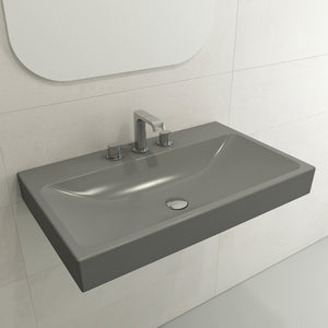 Alternate Image for BOCCHI Scala 32" Rectangle Wallmount Fireclay Bathroom Sink, Matte Gray, 3 Faucet Hole, 1078-006-0127