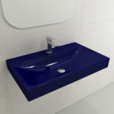 BOCCHI Scala 32" Rectangle Wallmount Fireclay Bathroom Sink, Sapphire Blue, Single Faucet Hole, 1078-010-0126