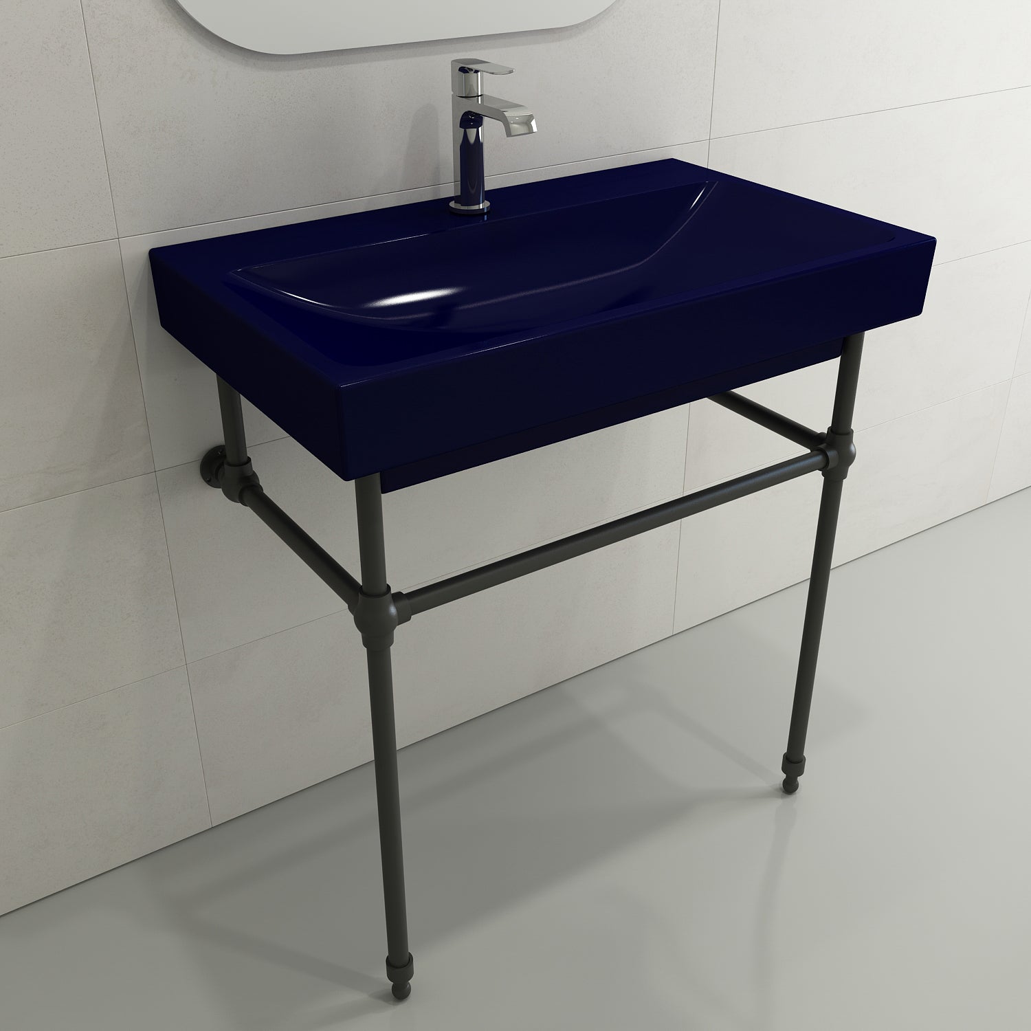 BOCCHI Scala 32" Rectangle Wallmount Fireclay Bathroom Sink, Sapphire Blue, Single Faucet Hole, 1078-010-0126
