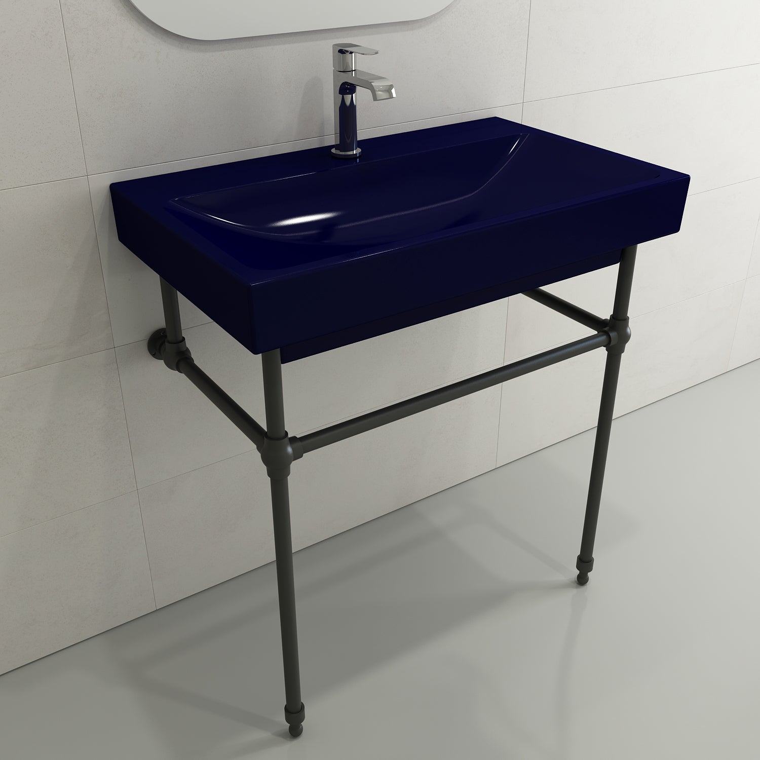 BOCCHI Scala 32" Rectangle Wallmount Fireclay Bathroom Sink, Sapphire Blue, Single Faucet Hole, 1078-010-0126