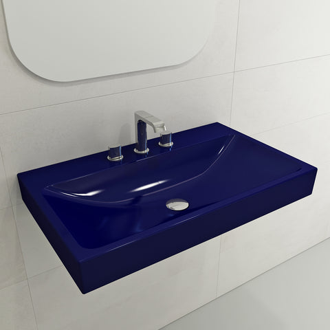 BOCCHI Scala 32" Rectangle Wallmount Fireclay Bathroom Sink, Sapphire Blue, 3 Faucet Hole, 1078-010-0127