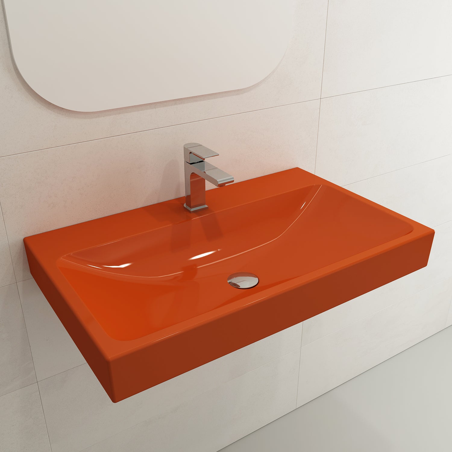 BOCCHI Scala 32" Rectangle Wallmount Fireclay Bathroom Sink, Orange, Single Faucet Hole, 1078-012-0126
