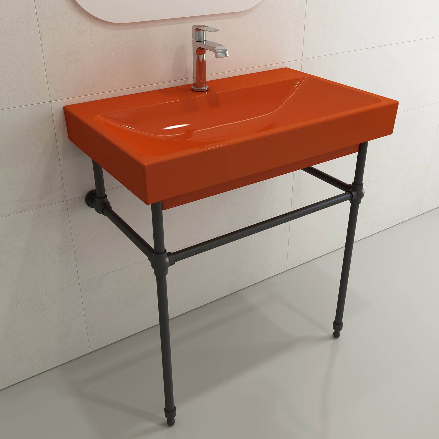 BOCCHI Scala 32" Rectangle Wallmount Fireclay Bathroom Sink, Orange, Single Faucet Hole, 1078-012-0126