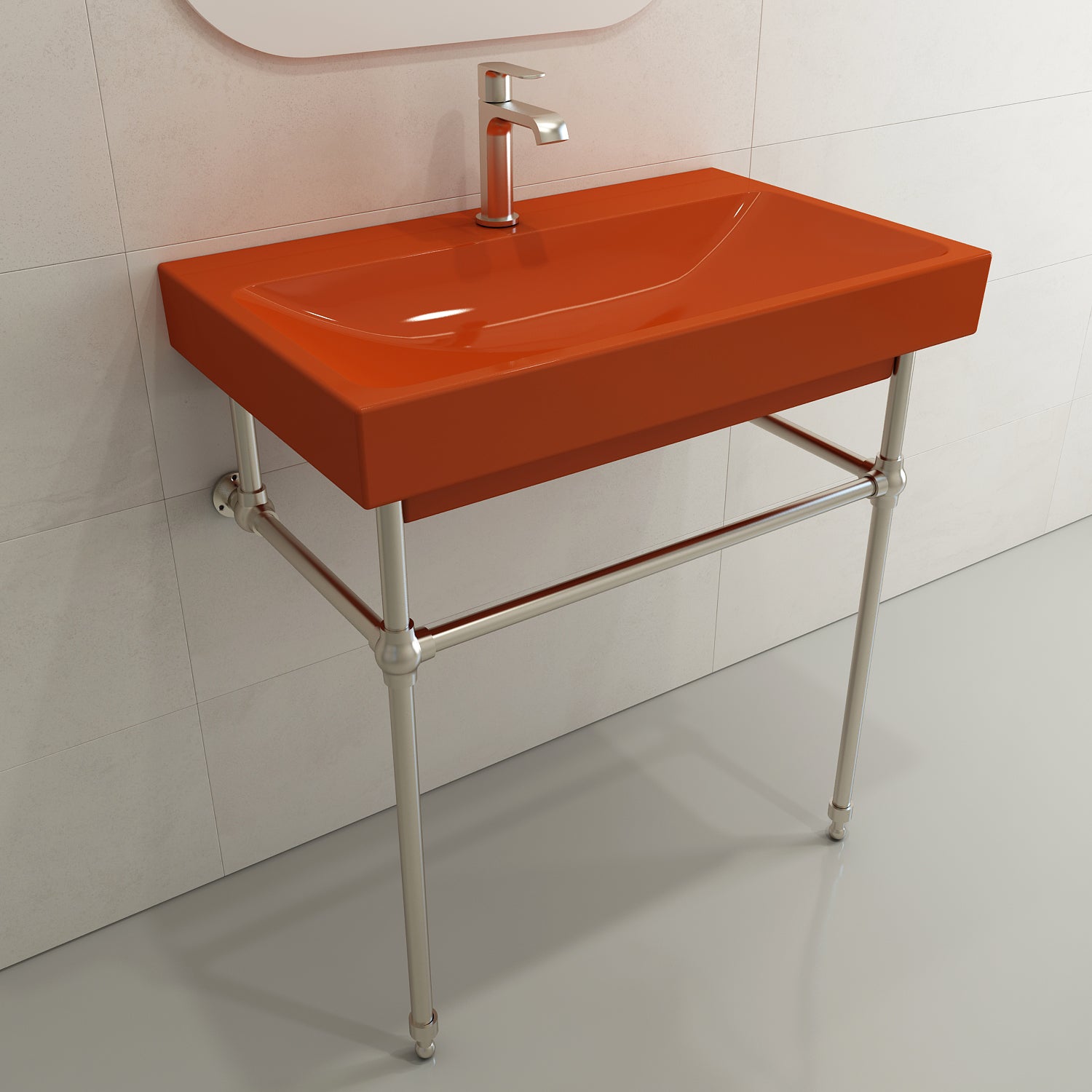 BOCCHI Scala 32" Rectangle Wallmount Fireclay Bathroom Sink, Orange, Single Faucet Hole, 1078-012-0126