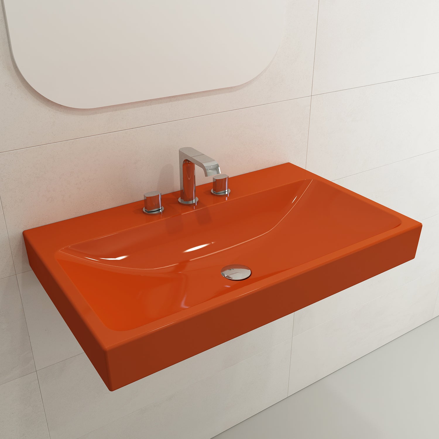 BOCCHI Scala 32" Rectangle Wallmount Fireclay Bathroom Sink, Orange, 3 Faucet Hole, 1078-012-0127