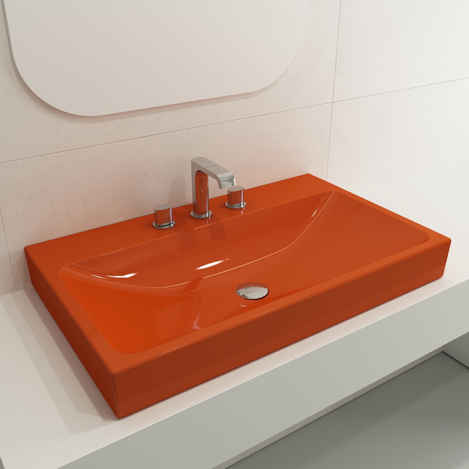 BOCCHI Scala 32" Rectangle Wallmount Fireclay Bathroom Sink, Orange, 3 Faucet Hole, 1078-012-0127