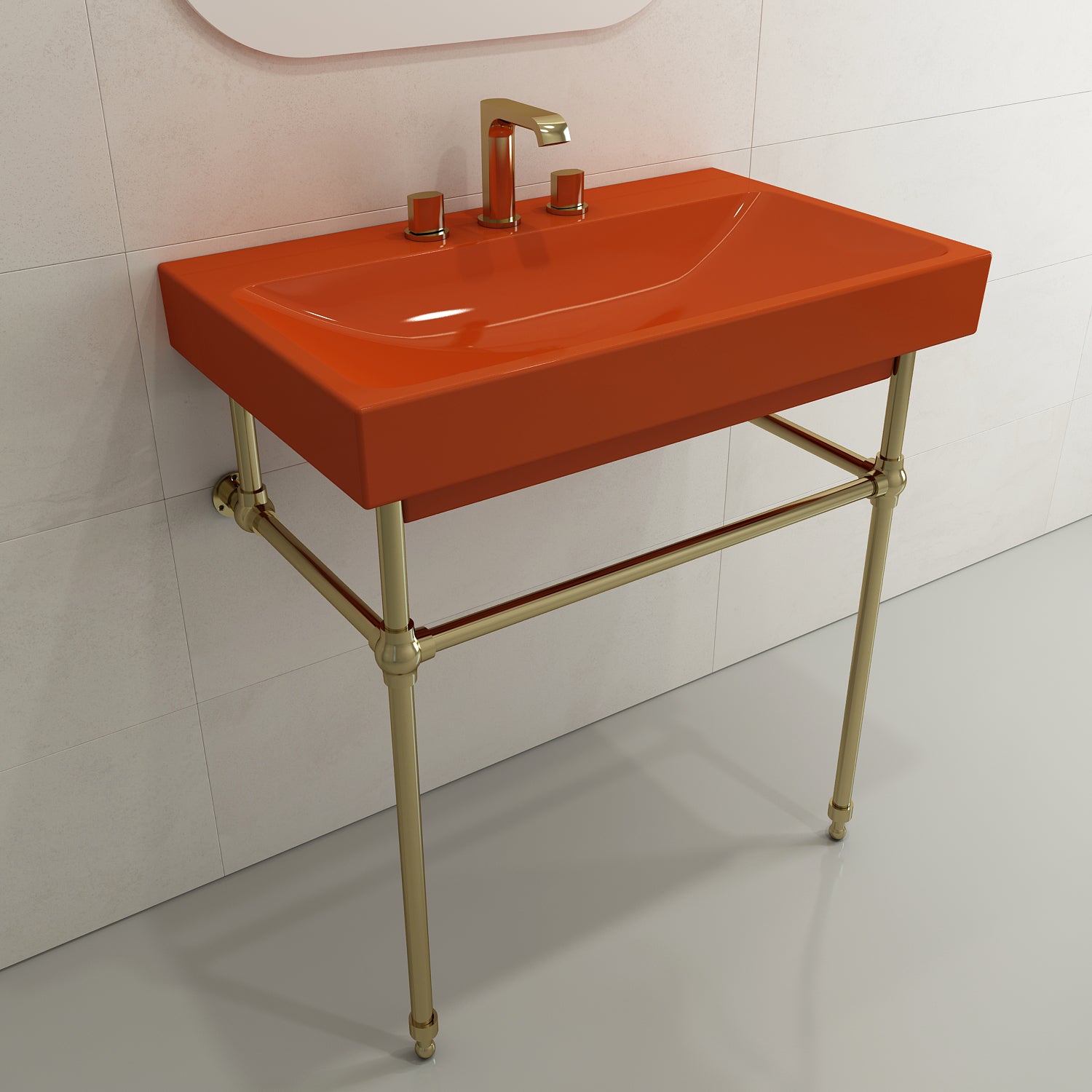 BOCCHI Scala 32" Rectangle Wallmount Fireclay Bathroom Sink, Orange, 3 Faucet Hole, 1078-012-0127