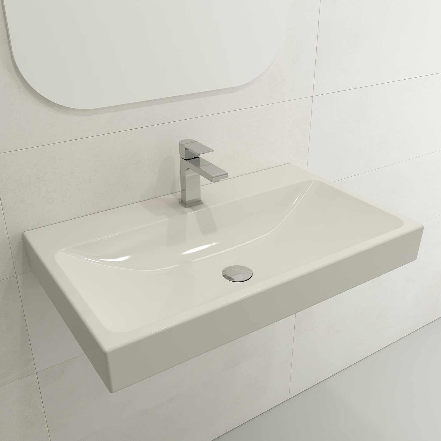 BOCCHI Scala 32" Rectangle Wallmount Fireclay Bathroom Sink, Biscuit, Single Faucet Hole, 1078-014-0126