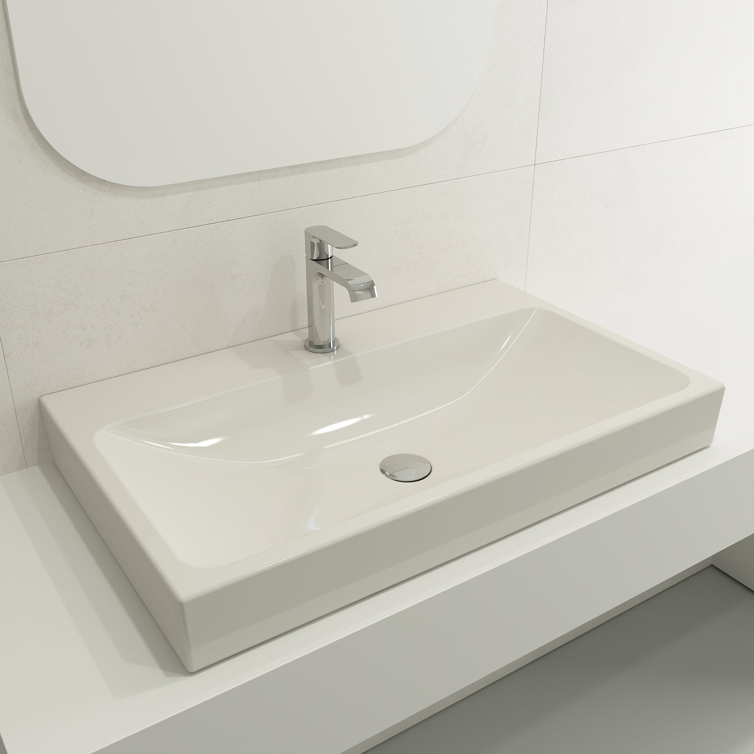 BOCCHI Scala 32" Rectangle Wallmount Fireclay Bathroom Sink, Biscuit, Single Faucet Hole, 1078-014-0126