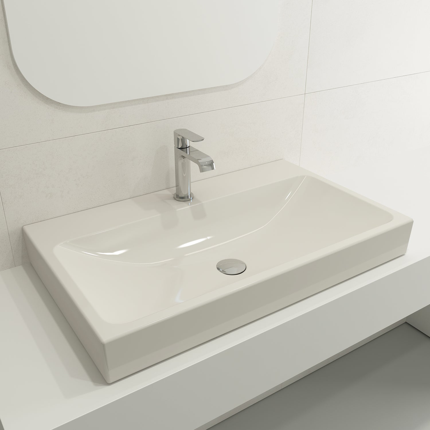 BOCCHI Scala 32" Rectangle Wallmount Fireclay Bathroom Sink, Biscuit, Single Faucet Hole, 1078-014-0126