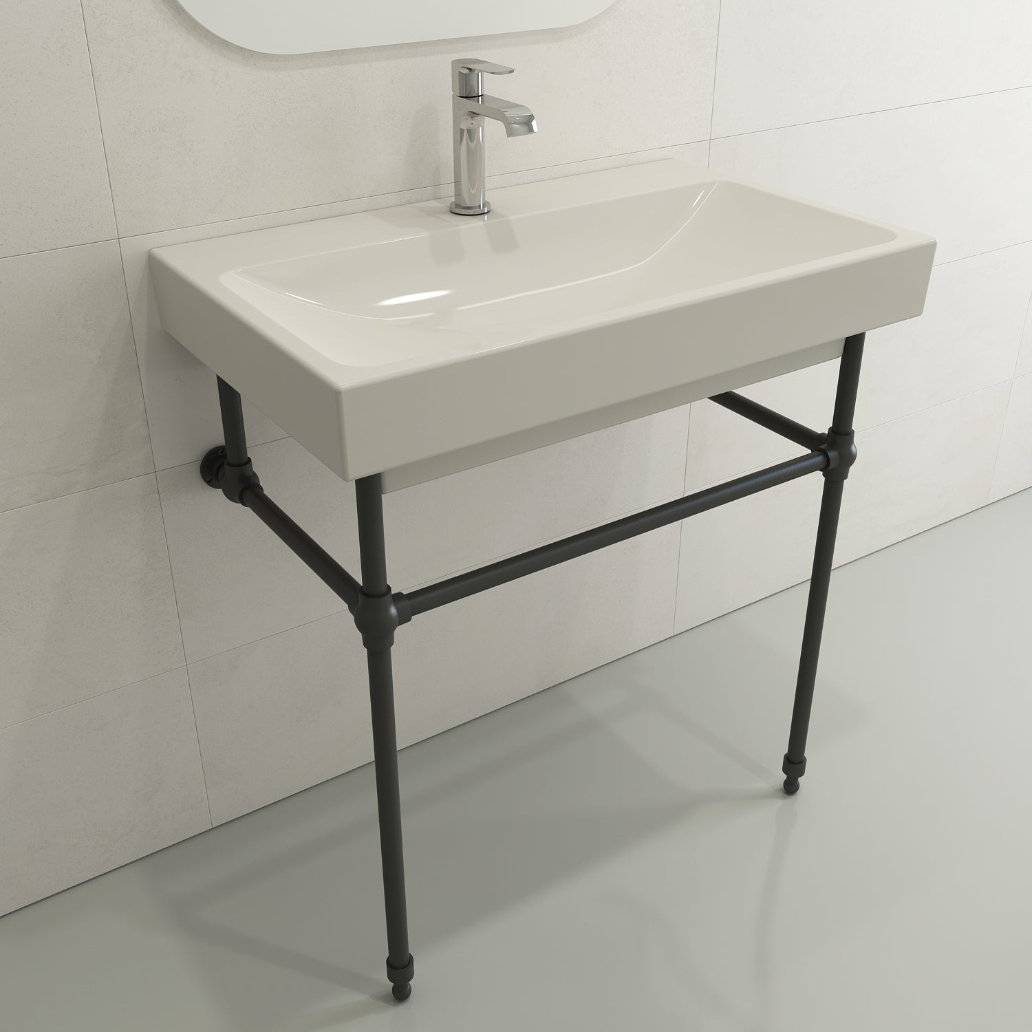 BOCCHI Scala 32" Rectangle Wallmount Fireclay Bathroom Sink, Biscuit, Single Faucet Hole, 1078-014-0126