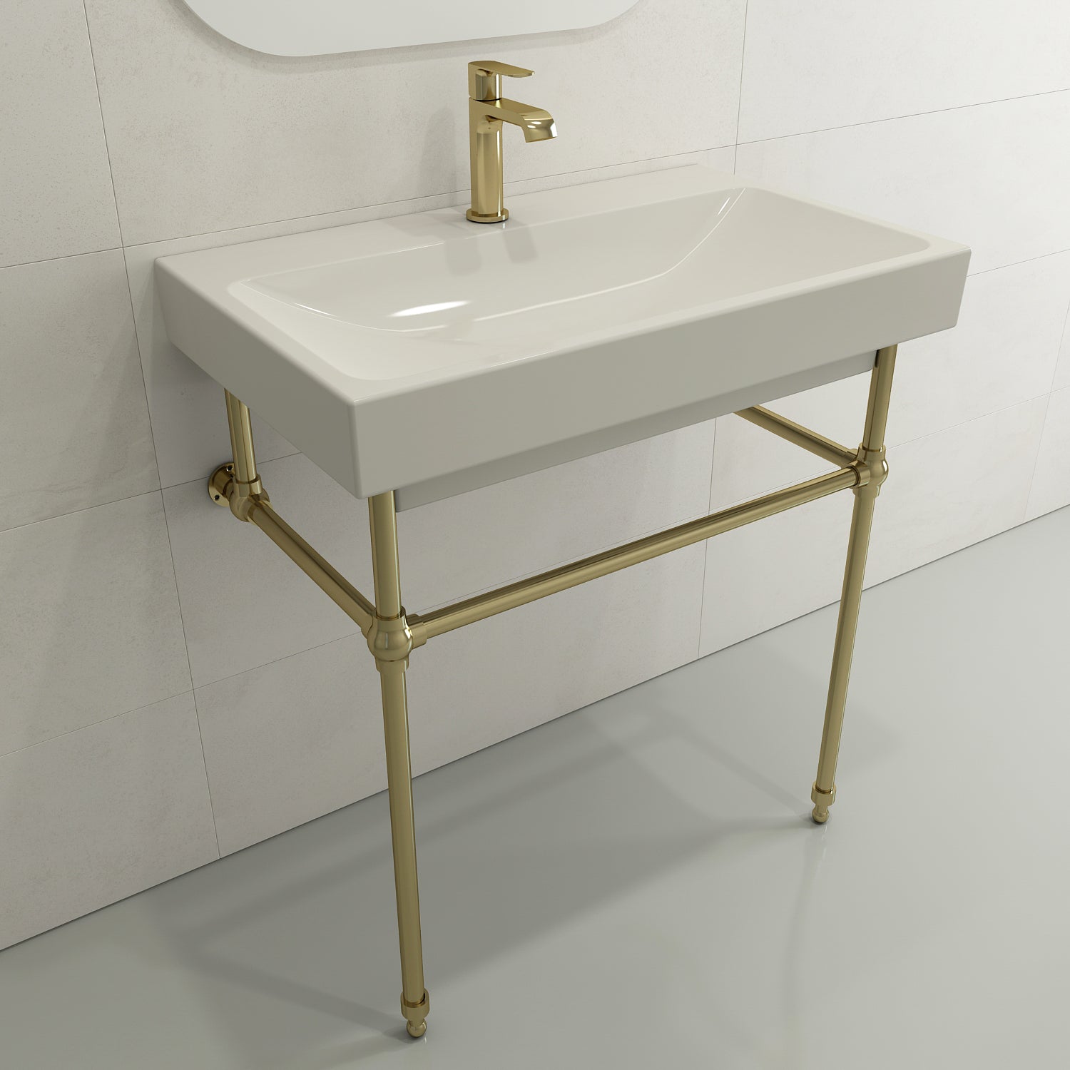 BOCCHI Scala 32" Rectangle Wallmount Fireclay Bathroom Sink, Biscuit, Single Faucet Hole, 1078-014-0126