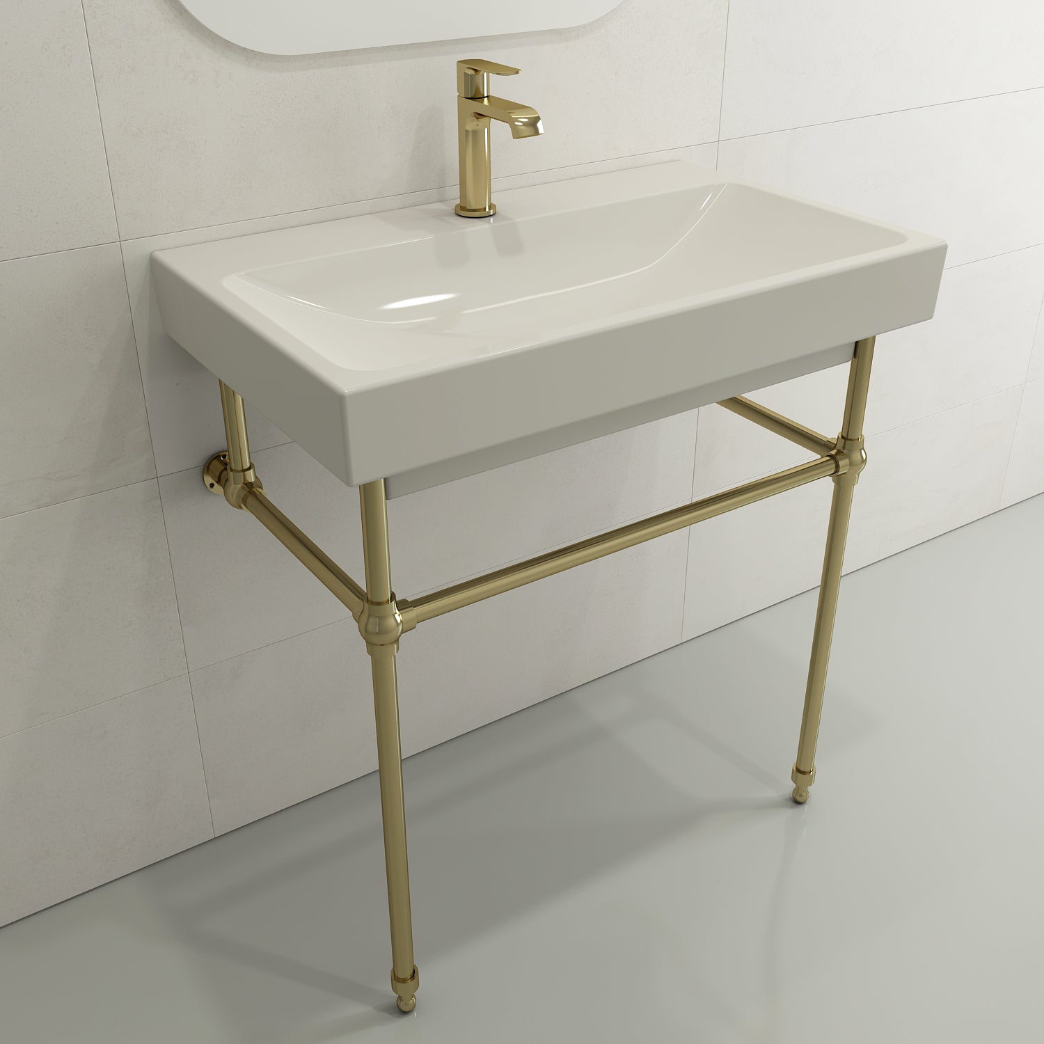 BOCCHI Scala 32" Rectangle Wallmount Fireclay Bathroom Sink, Biscuit, Single Faucet Hole, 1078-014-0126