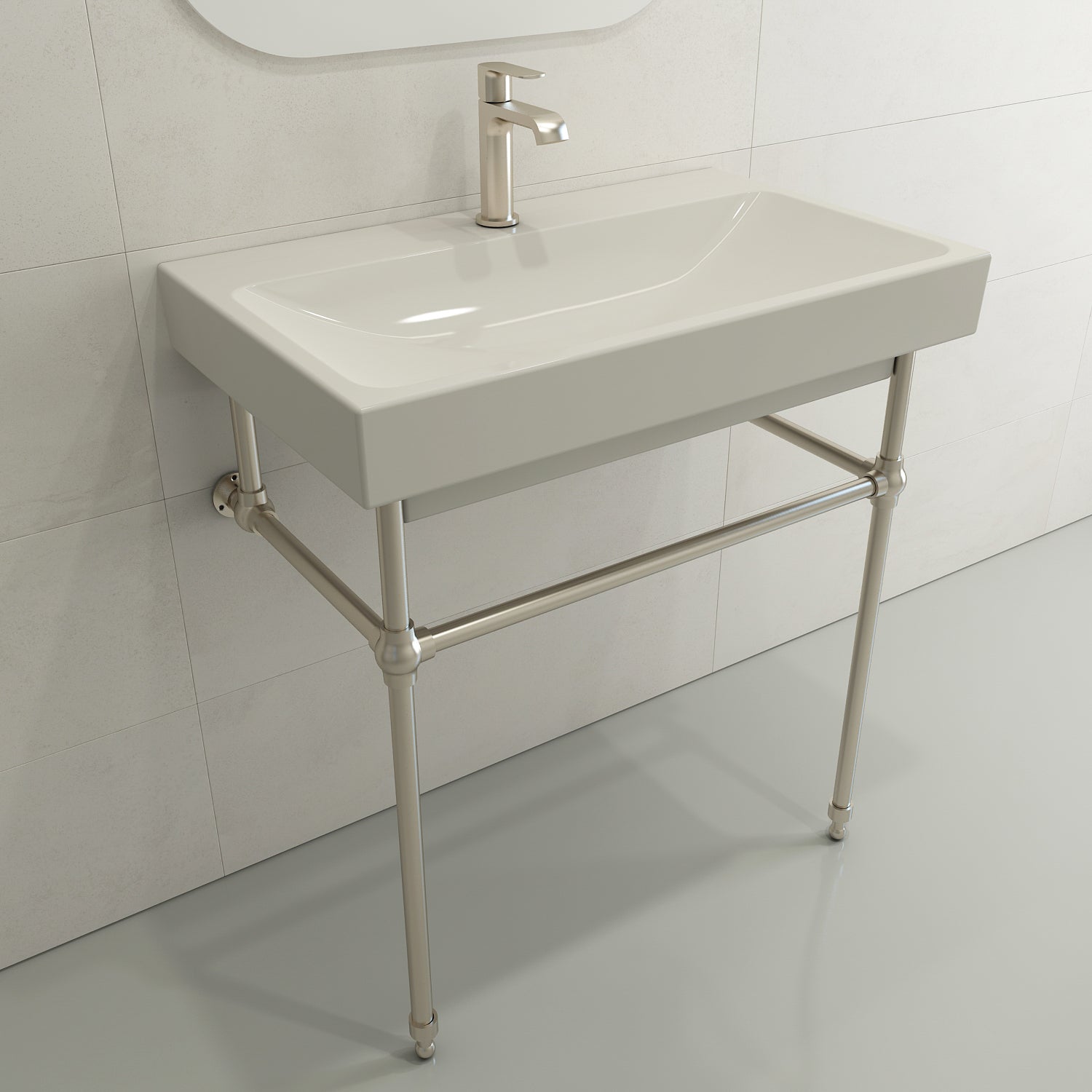 BOCCHI Scala 32" Rectangle Wallmount Fireclay Bathroom Sink, Biscuit, Single Faucet Hole, 1078-014-0126