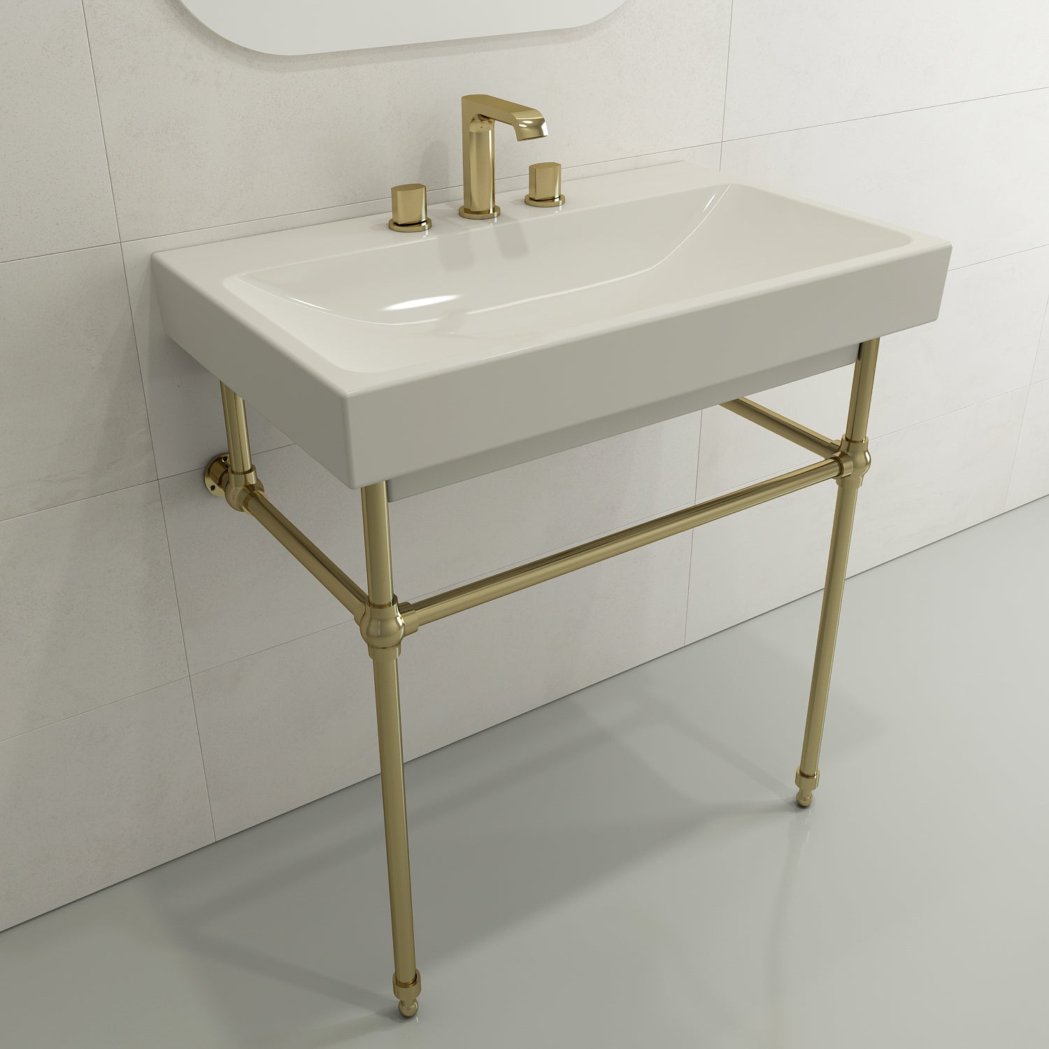 BOCCHI Scala 32" Rectangle Wallmount Fireclay Bathroom Sink, Biscuit, 3 Faucet Hole, 1078-014-0127