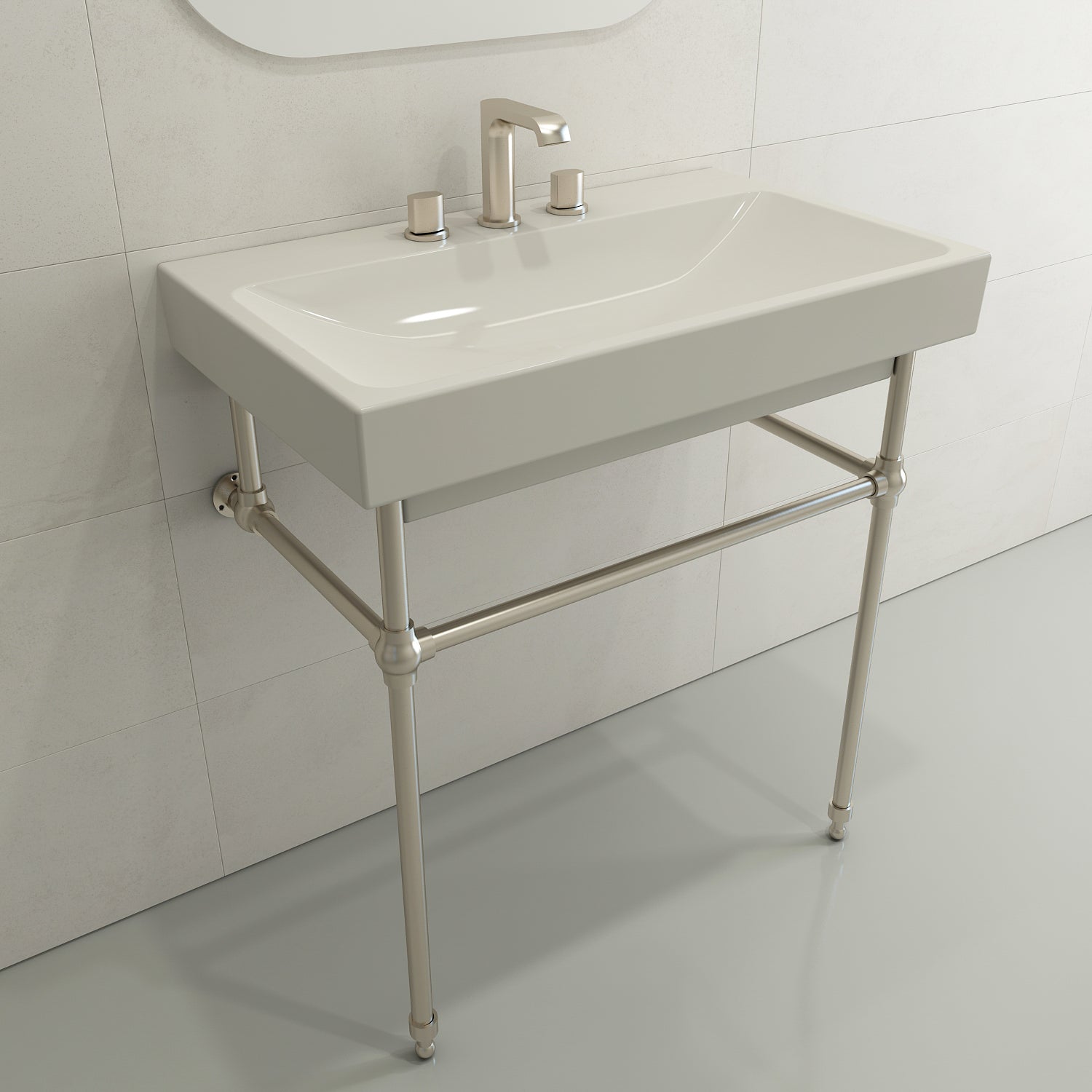 BOCCHI Scala 32" Rectangle Wallmount Fireclay Bathroom Sink, Biscuit, 3 Faucet Hole, 1078-014-0127