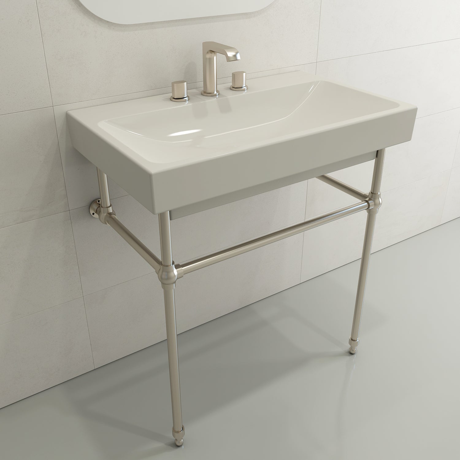BOCCHI Scala 32" Rectangle Wallmount Fireclay Bathroom Sink, Biscuit, 3 Faucet Hole, 1078-014-0127