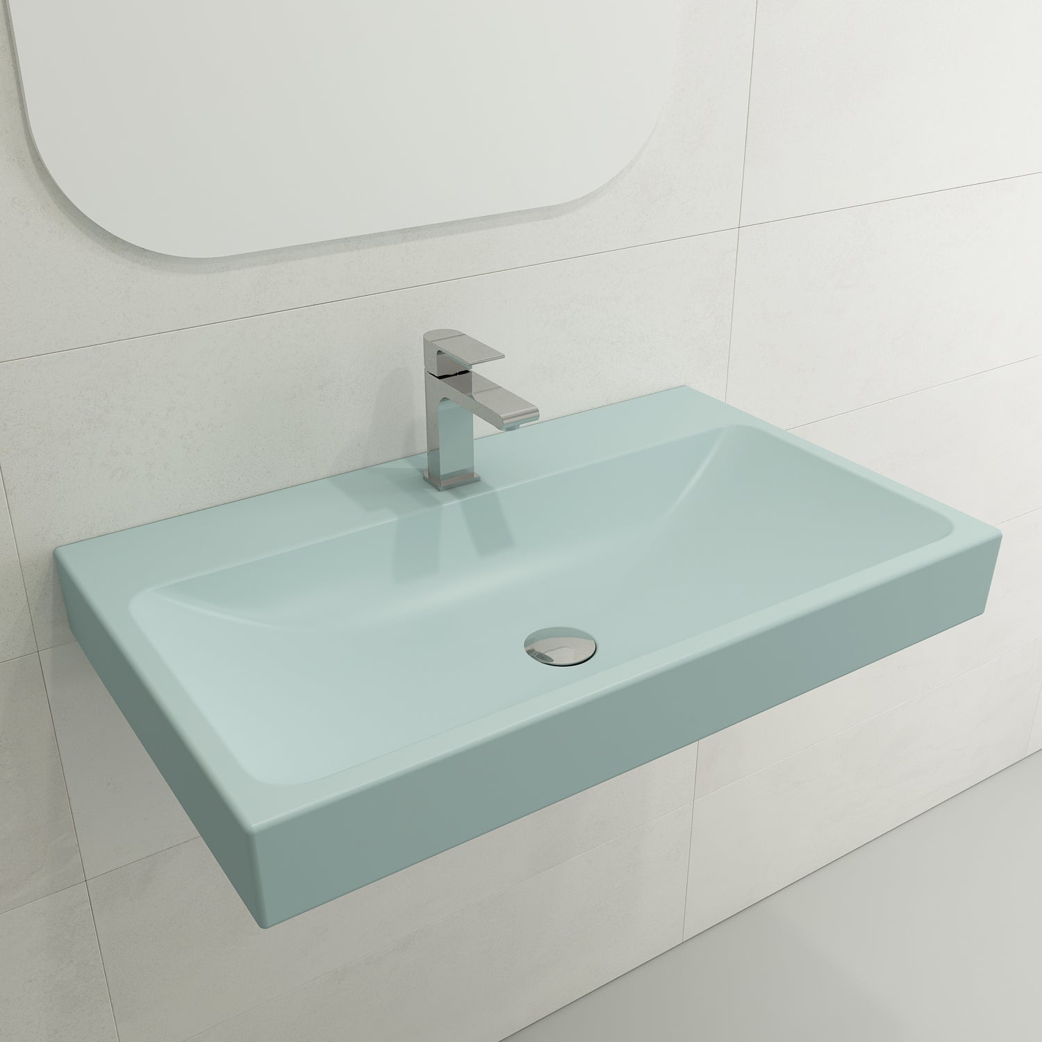 BOCCHI Scala 32" Rectangle Wallmount Fireclay Bathroom Sink, Matte Ice Blue, Single Faucet Hole, 1078-029-0126