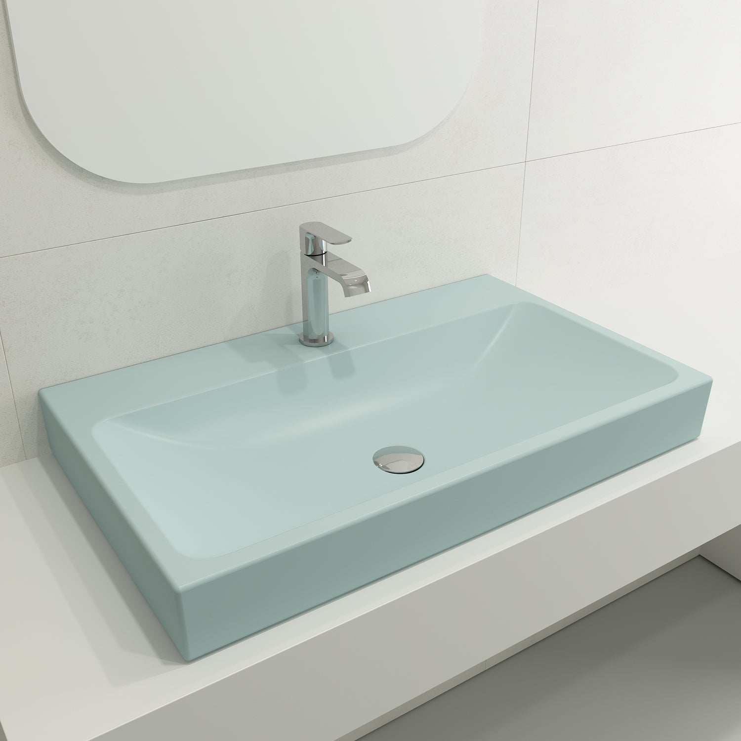 BOCCHI Scala 32" Rectangle Wallmount Fireclay Bathroom Sink, Matte Ice Blue, Single Faucet Hole, 1078-029-0126