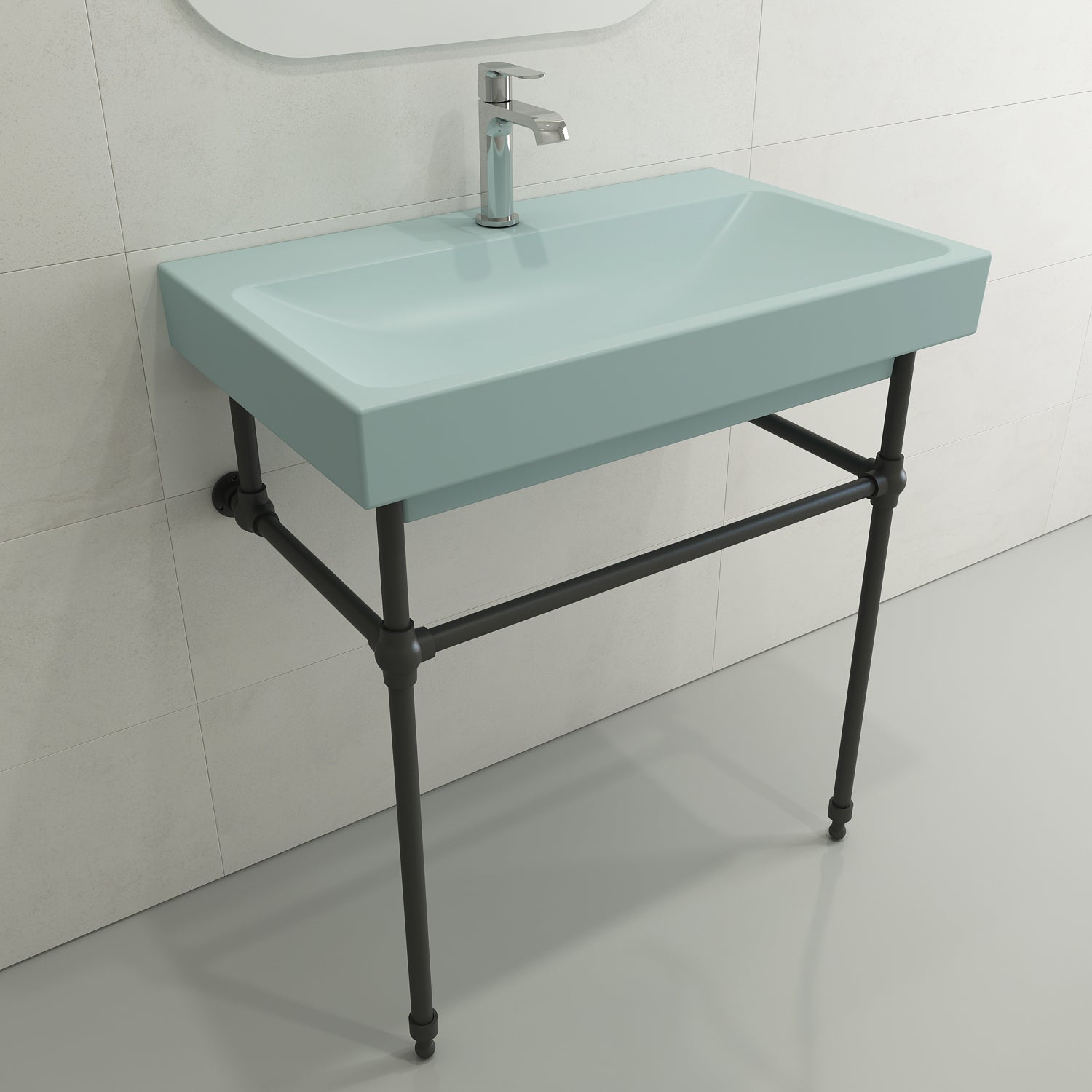 BOCCHI Scala 32" Rectangle Wallmount Fireclay Bathroom Sink, Matte Ice Blue, Single Faucet Hole, 1078-029-0126