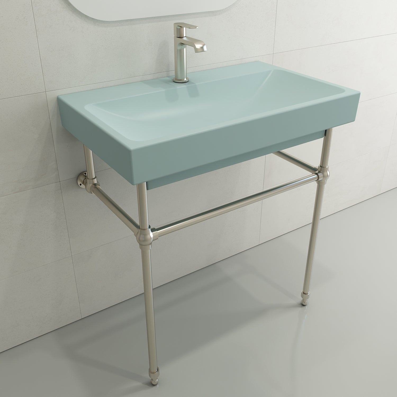 BOCCHI Scala 32" Rectangle Wallmount Fireclay Bathroom Sink, Matte Ice Blue, Single Faucet Hole, 1078-029-0126