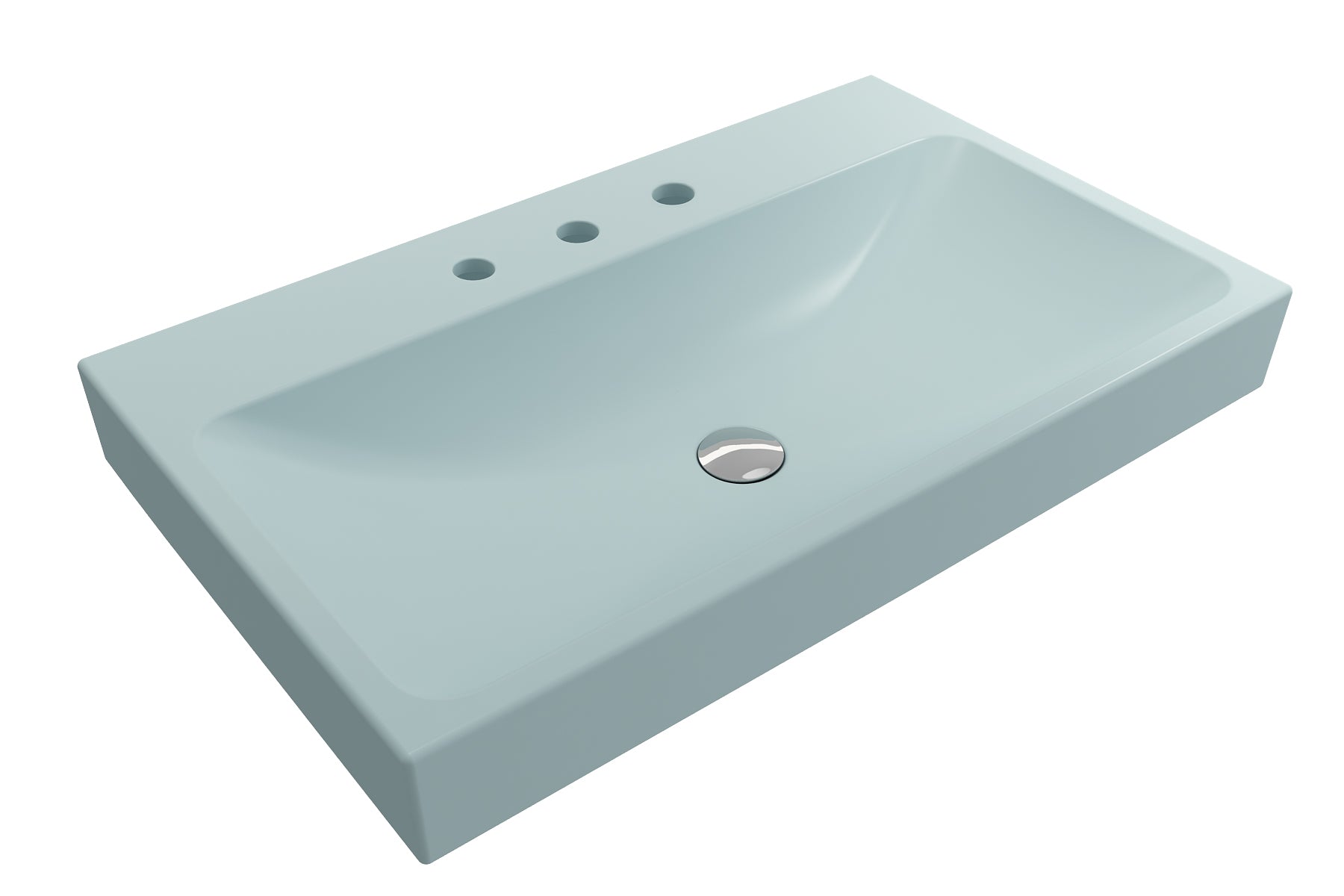 BOCCHI Scala 32" Rectangle Wallmount Fireclay Bathroom Sink, Matte Ice Blue, 3 Faucet Hole, 1078-029-0127