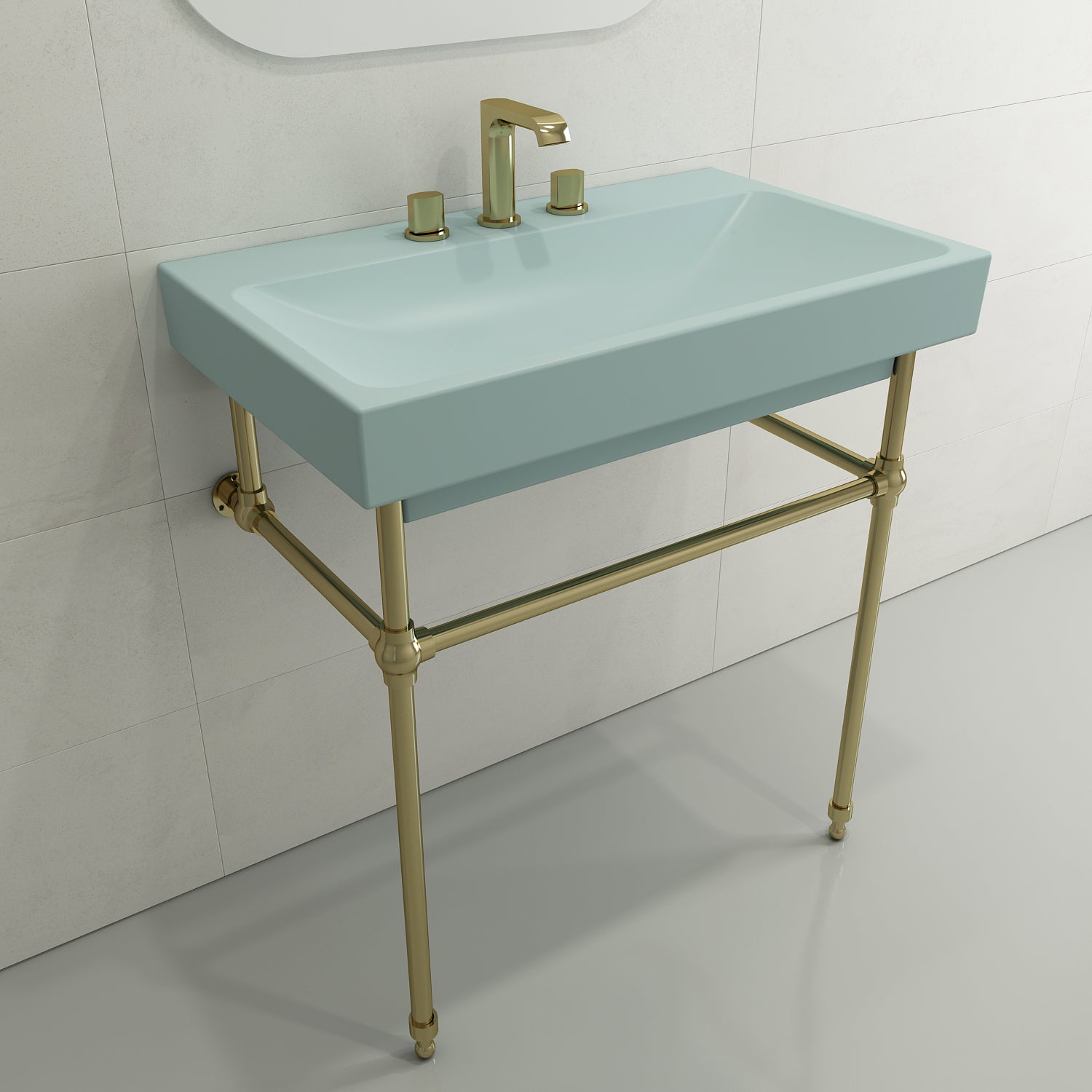 BOCCHI Scala 32" Rectangle Wallmount Fireclay Bathroom Sink, Matte Ice Blue, 3 Faucet Hole, 1078-029-0127