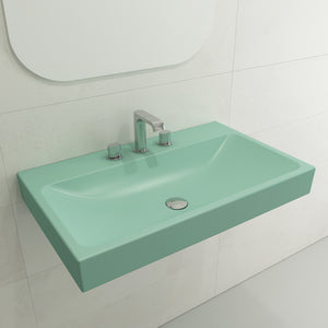 Alternate Image for BOCCHI Scala 32" Rectangle Wallmount Fireclay Bathroom Sink, Matte Mint Green, 3 Faucet Hole, 1078-033-0127