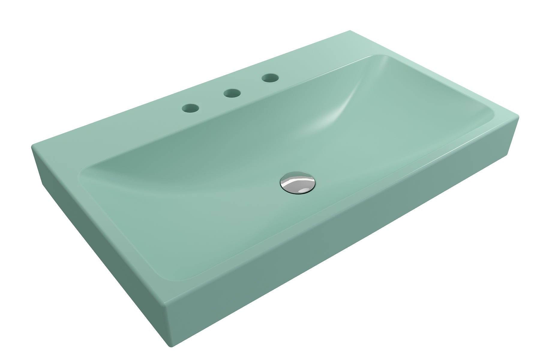 BOCCHI Scala 32" Rectangle Wallmount Fireclay Bathroom Sink, Matte Mint Green, 3 Faucet Hole, 1078-033-0127