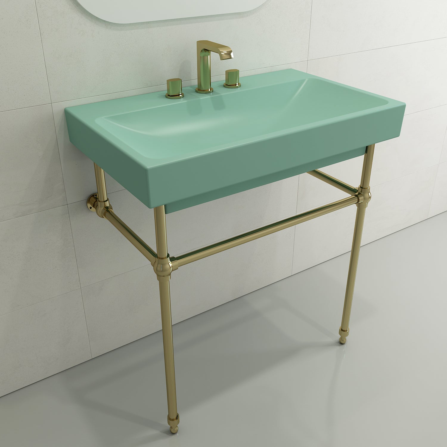 BOCCHI Scala 32" Rectangle Wallmount Fireclay Bathroom Sink, Matte Mint Green, 3 Faucet Hole, 1078-033-0127