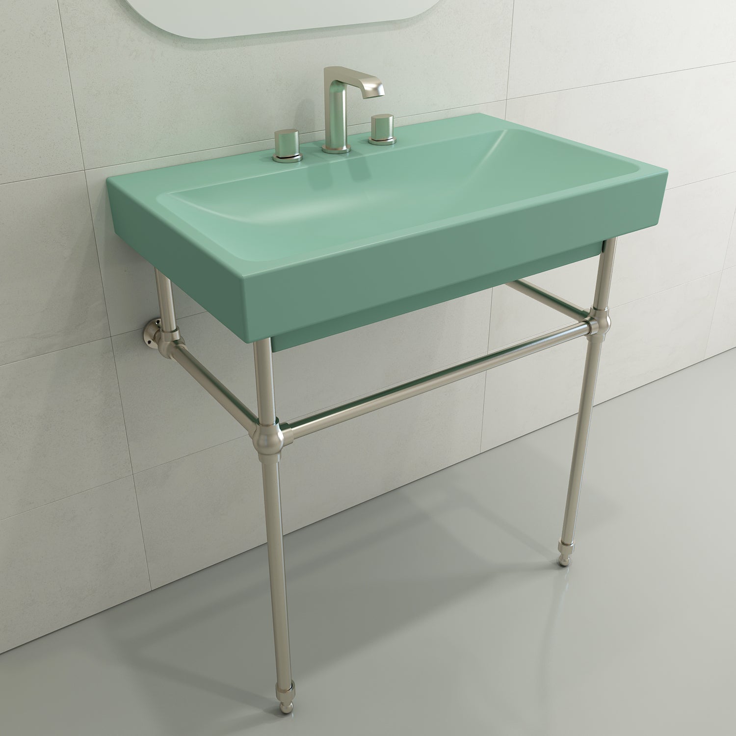 BOCCHI Scala 32" Rectangle Wallmount Fireclay Bathroom Sink, Matte Mint Green, 3 Faucet Hole, 1078-033-0127