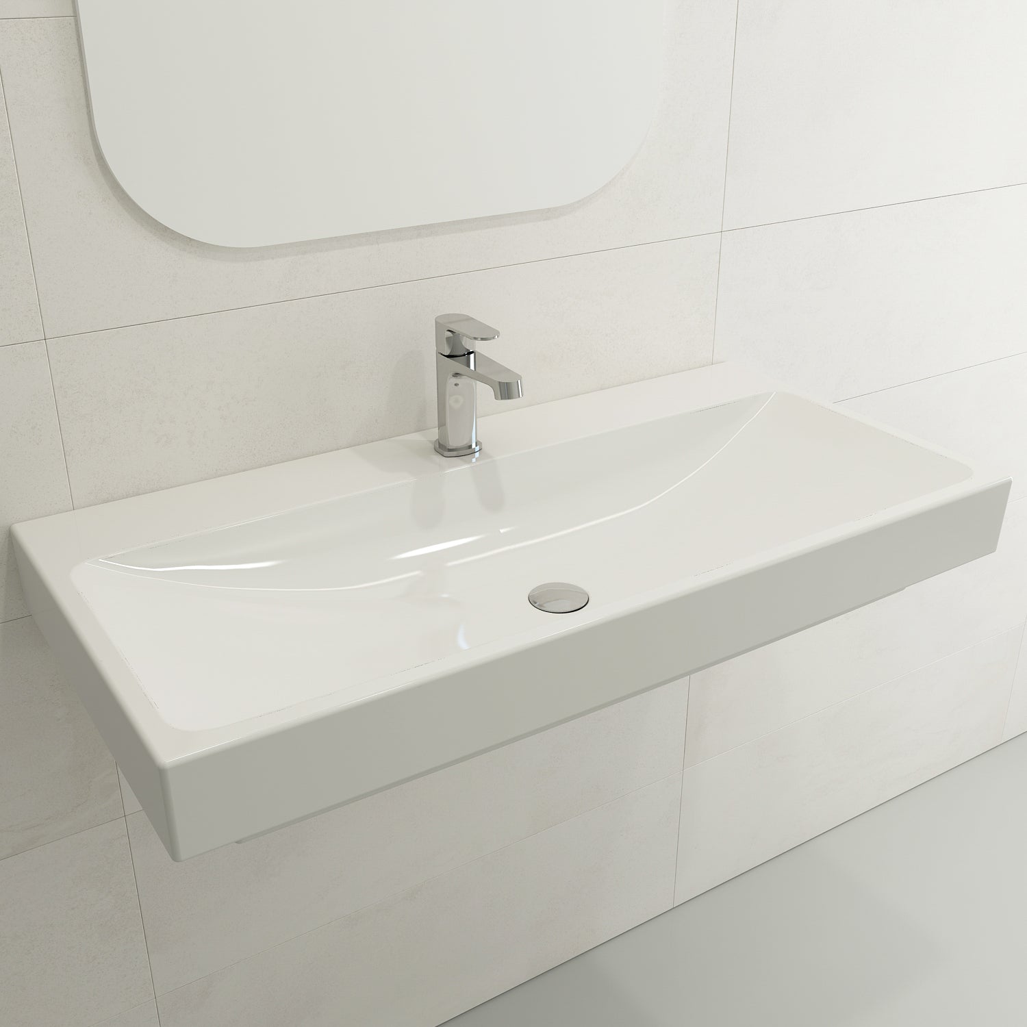 BOCCHI Scala 40" Rectangle Wallmount Fireclay Bathroom Sink, White, Single Faucet Hole, 1079-001-0126