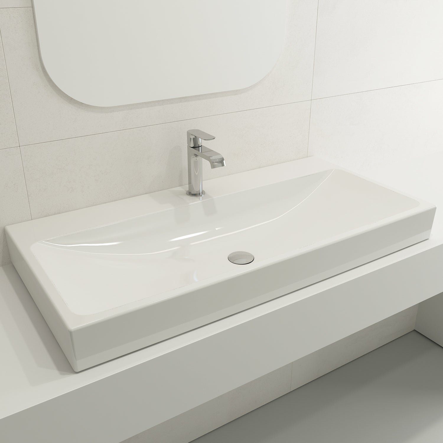 BOCCHI Scala 40" Rectangle Wallmount Fireclay Bathroom Sink, White, Single Faucet Hole, 1079-001-0126