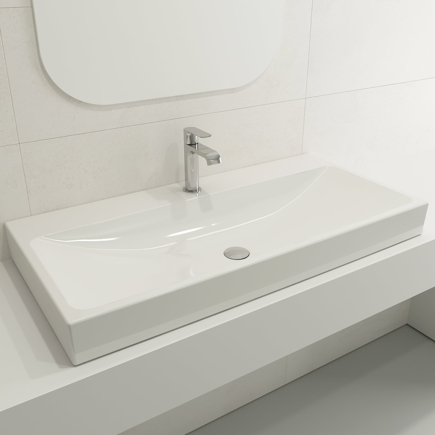 BOCCHI Scala 40" Rectangle Wallmount Fireclay Bathroom Sink, White, Single Faucet Hole, 1079-001-0126