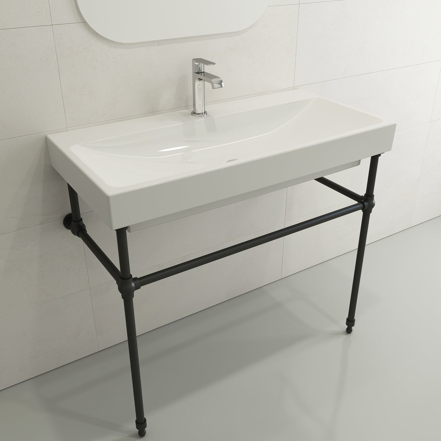 BOCCHI Scala 40" Rectangle Wallmount Fireclay Bathroom Sink, White, Single Faucet Hole, 1079-001-0126