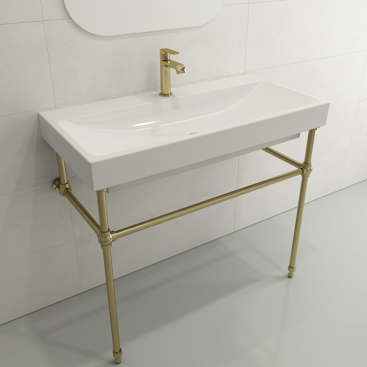 BOCCHI Scala 40" Rectangle Wallmount Fireclay Bathroom Sink, White, Single Faucet Hole, 1079-001-0126