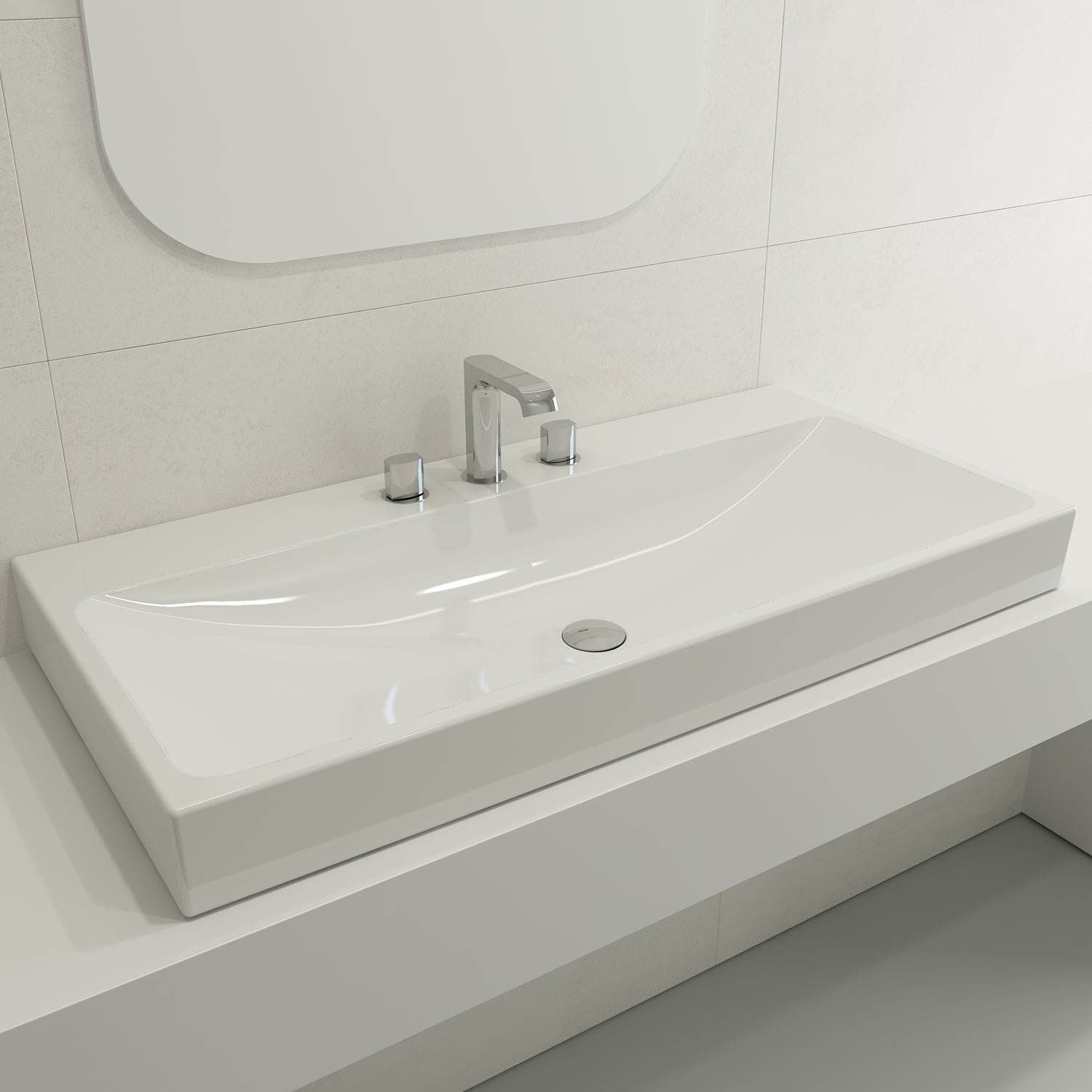 BOCCHI Scala 40" Rectangle Wallmount Fireclay Bathroom Sink, White, 3 Faucet Hole, 1079-001-0127