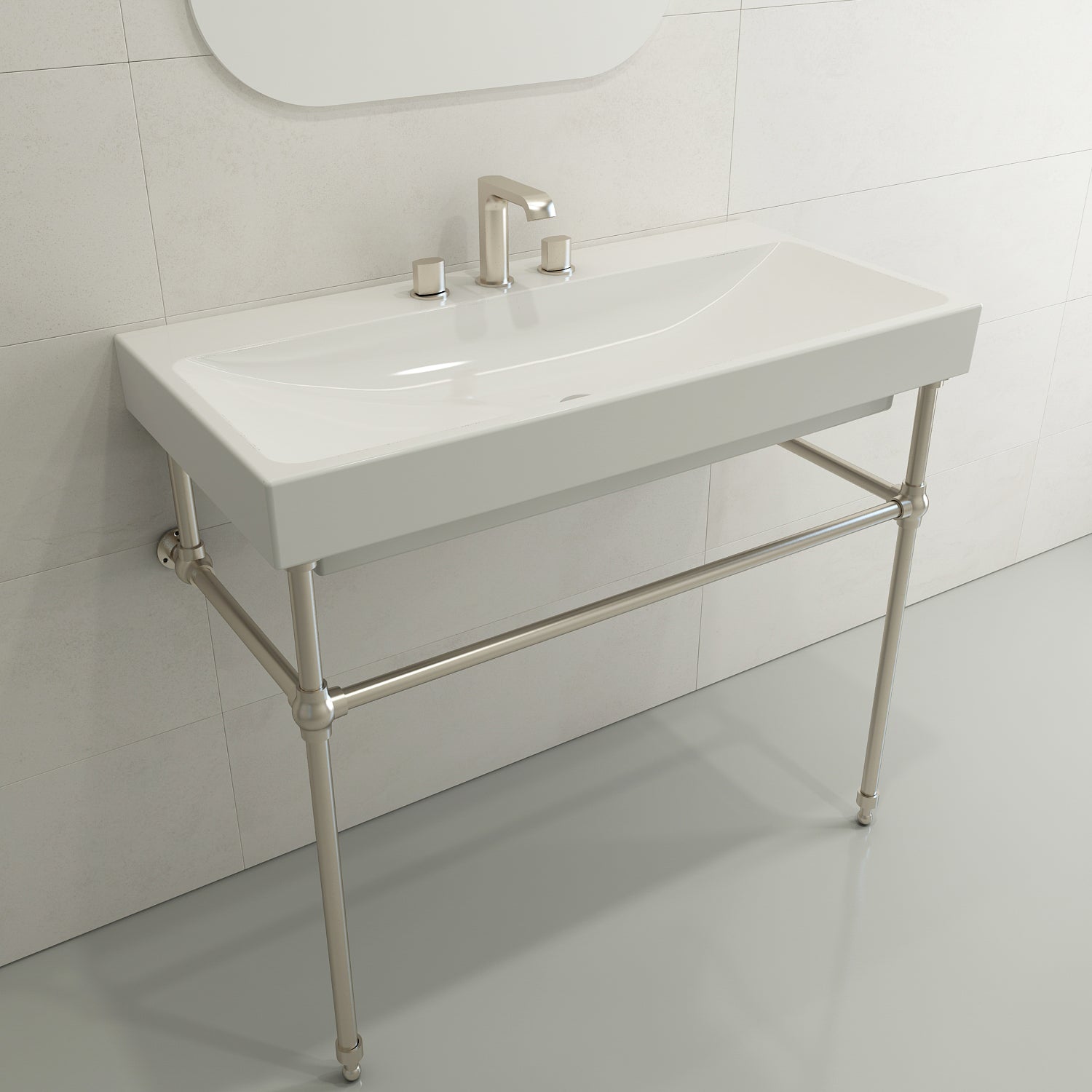 BOCCHI Scala 40" Rectangle Wallmount Fireclay Bathroom Sink, White, 3 Faucet Hole, 1079-001-0127
